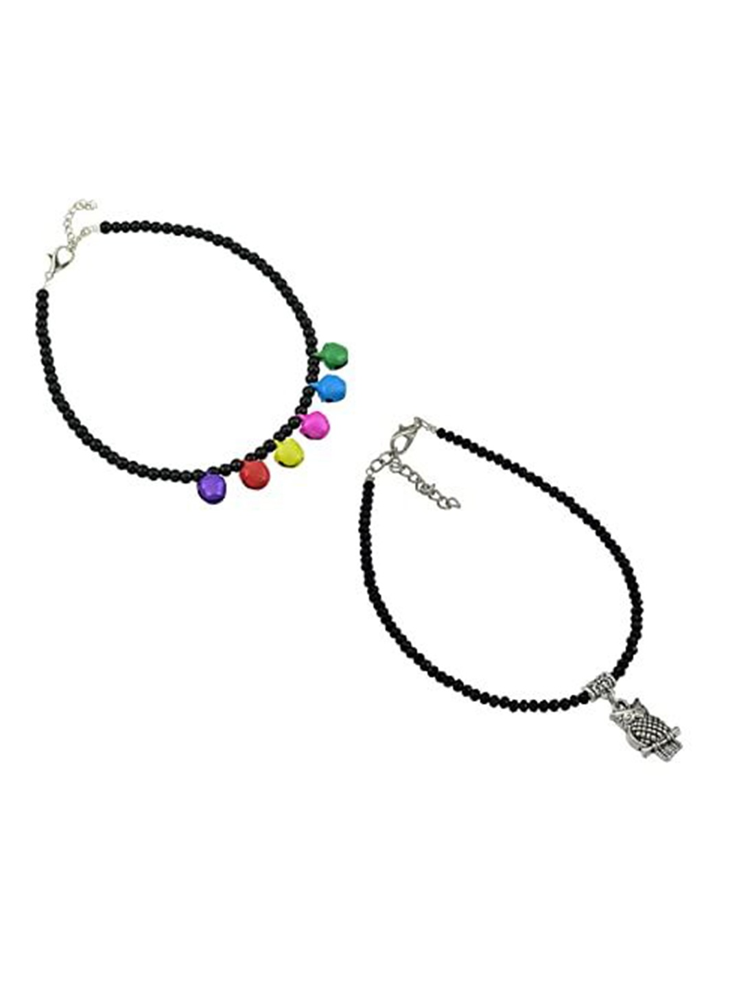 

HIGH TRENDZ Women Set of 2 Anklets, Black
