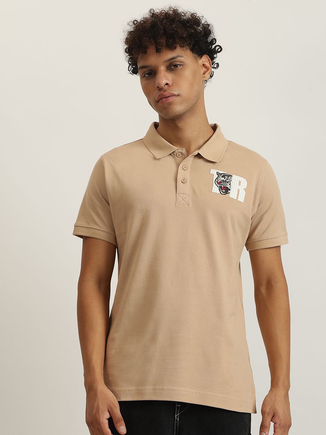 

True Religion Men Polo Collar Raw Edge T-shirt, Beige