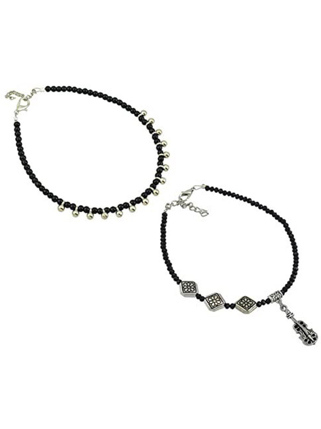 

HIGH TRENDZ Women Set of 2 Anklets, Black