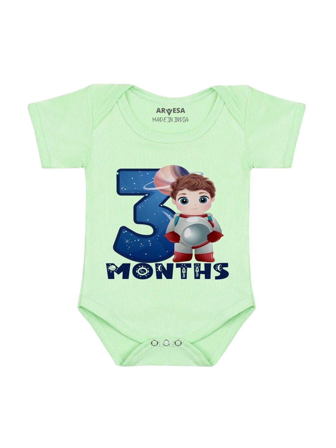

Arvesa Infants Monthly Milestone Printed Envelope Neck Bodysuit, Green