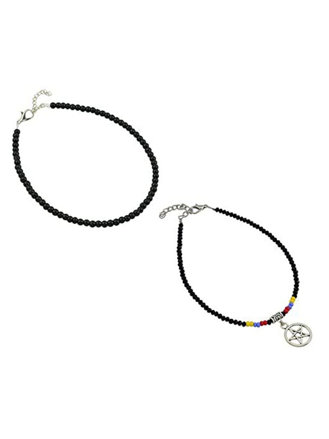 

HIGH TRENDZ Women Set of 2 Anklets, Black