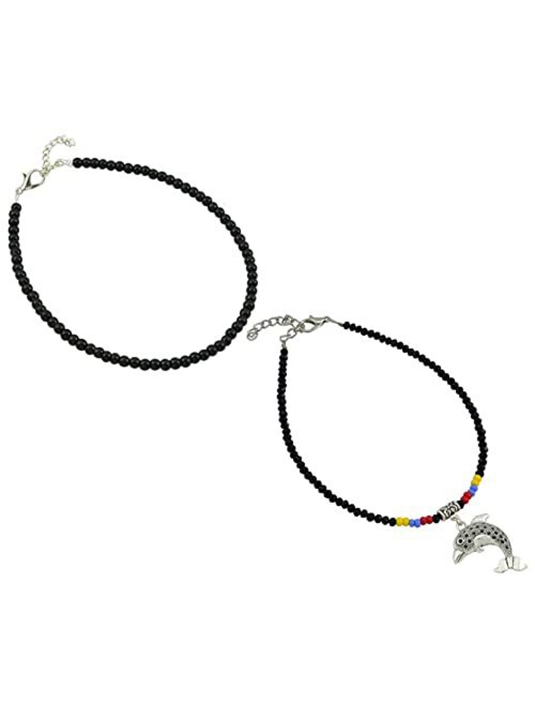 

HIGH TRENDZ Women Set of 2 Anklets, Black