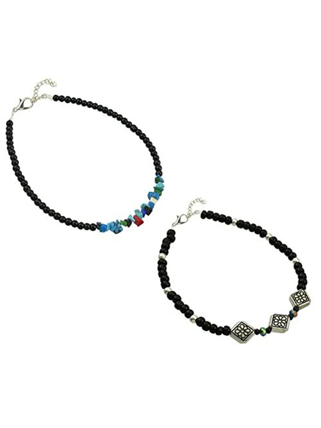 

HIGH TRENDZ Women Set of 2 Anklets, Black