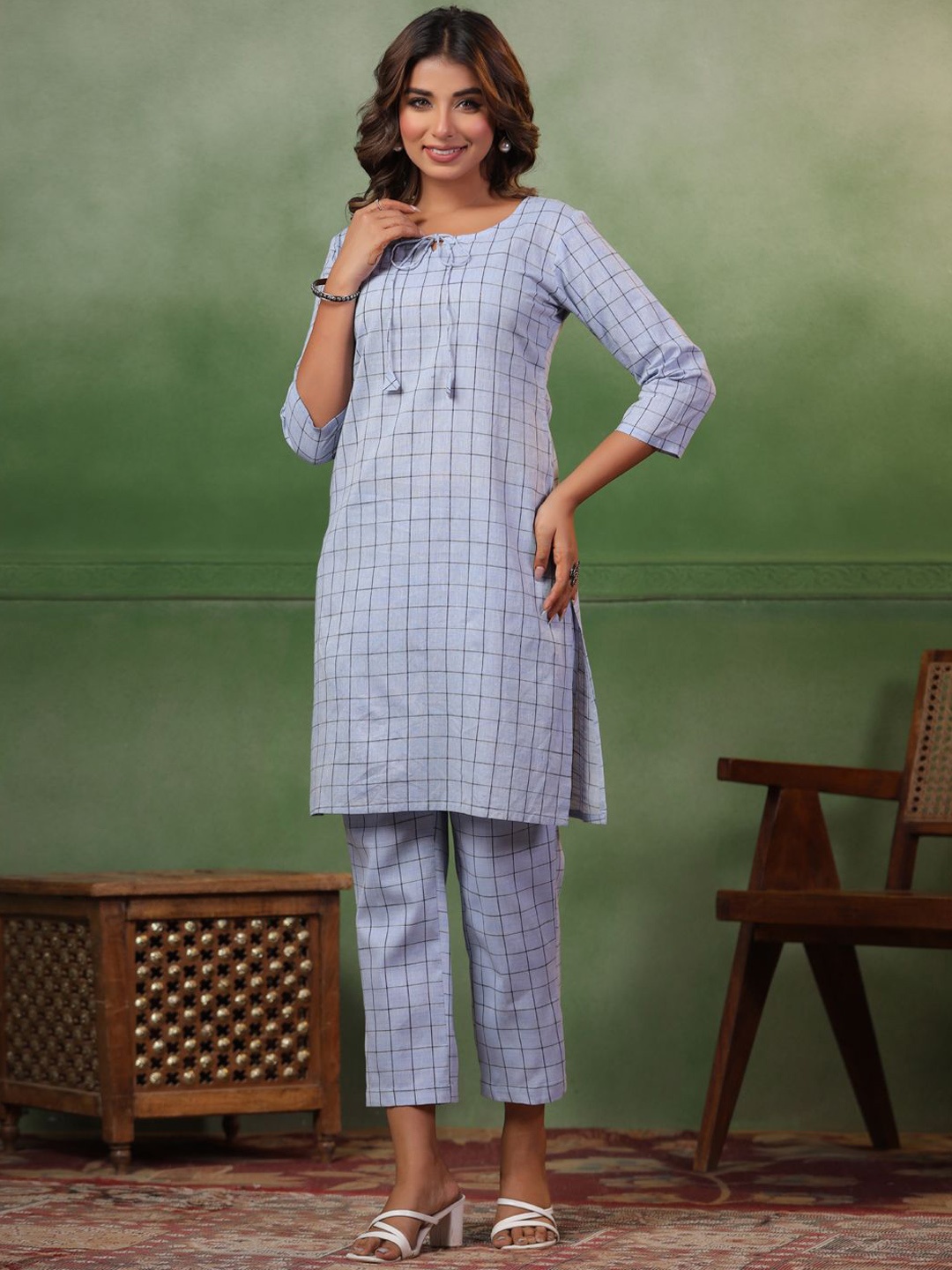 

Span Women Regular Kurti with Trousers, Blue