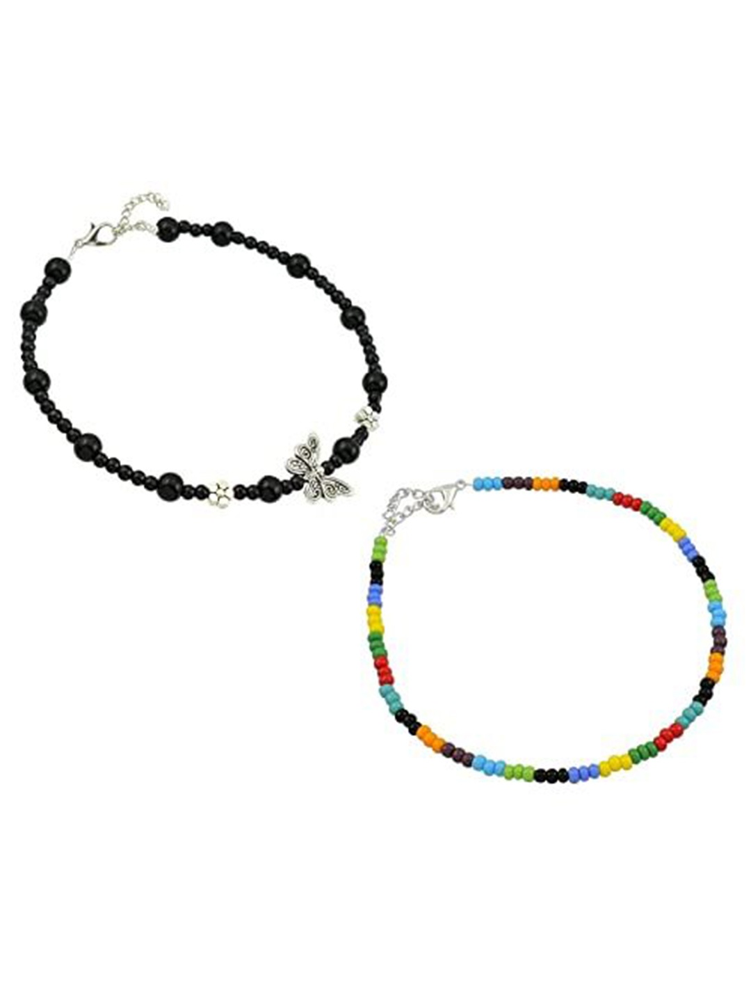 

HIGH TRENDZ Women Set of 2 Anklets, Black