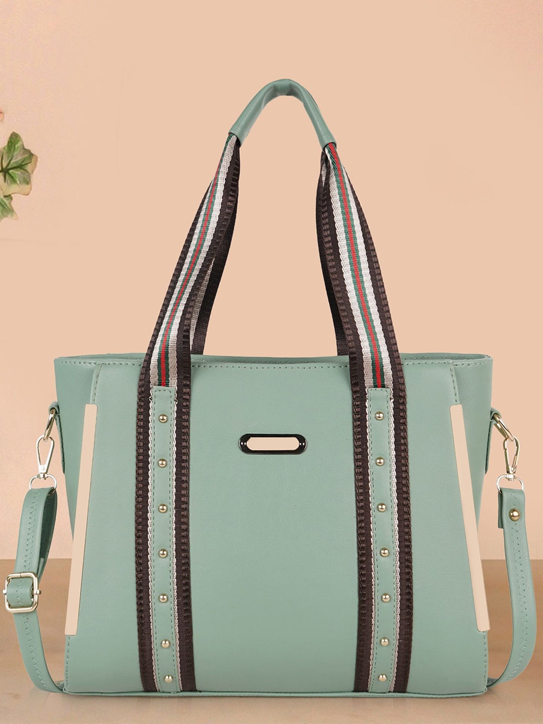 

PARSLEY Colourblocked Oversized Structured Satchel, Sea green