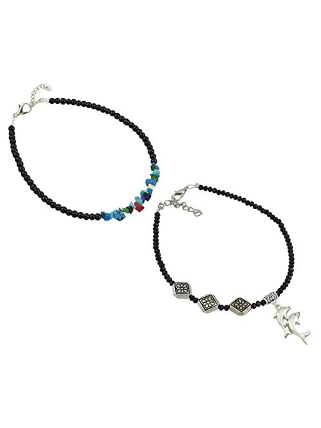 

HIGH TRENDZ Women Set of 2 Anklets, Black