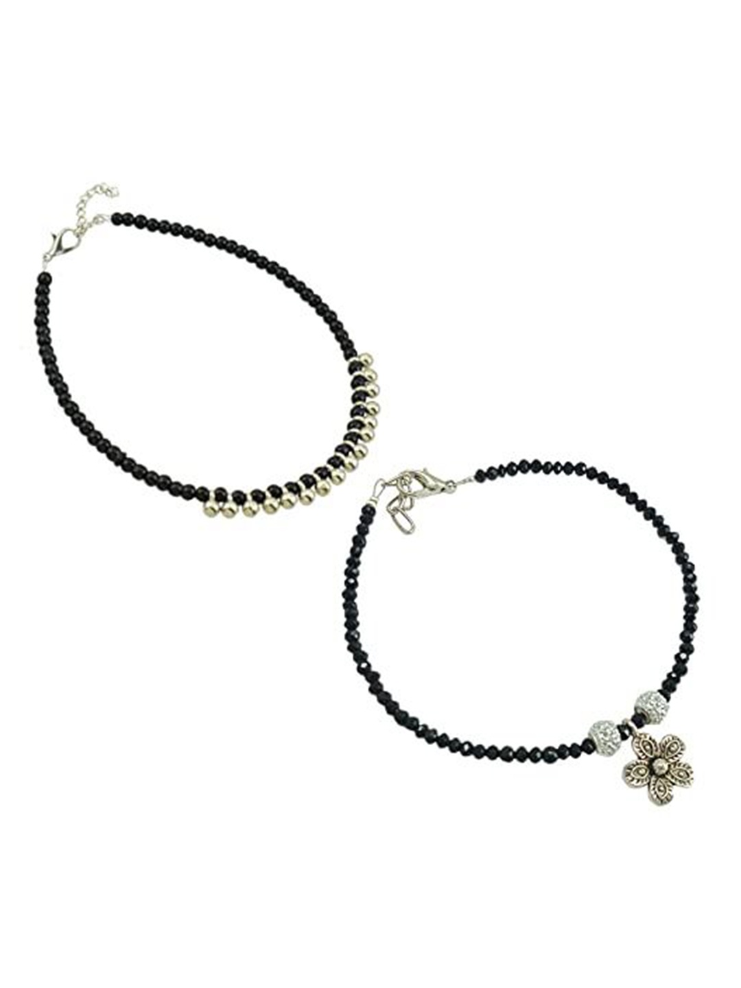

HIGH TRENDZ Women Set of 2 Anklets, Black