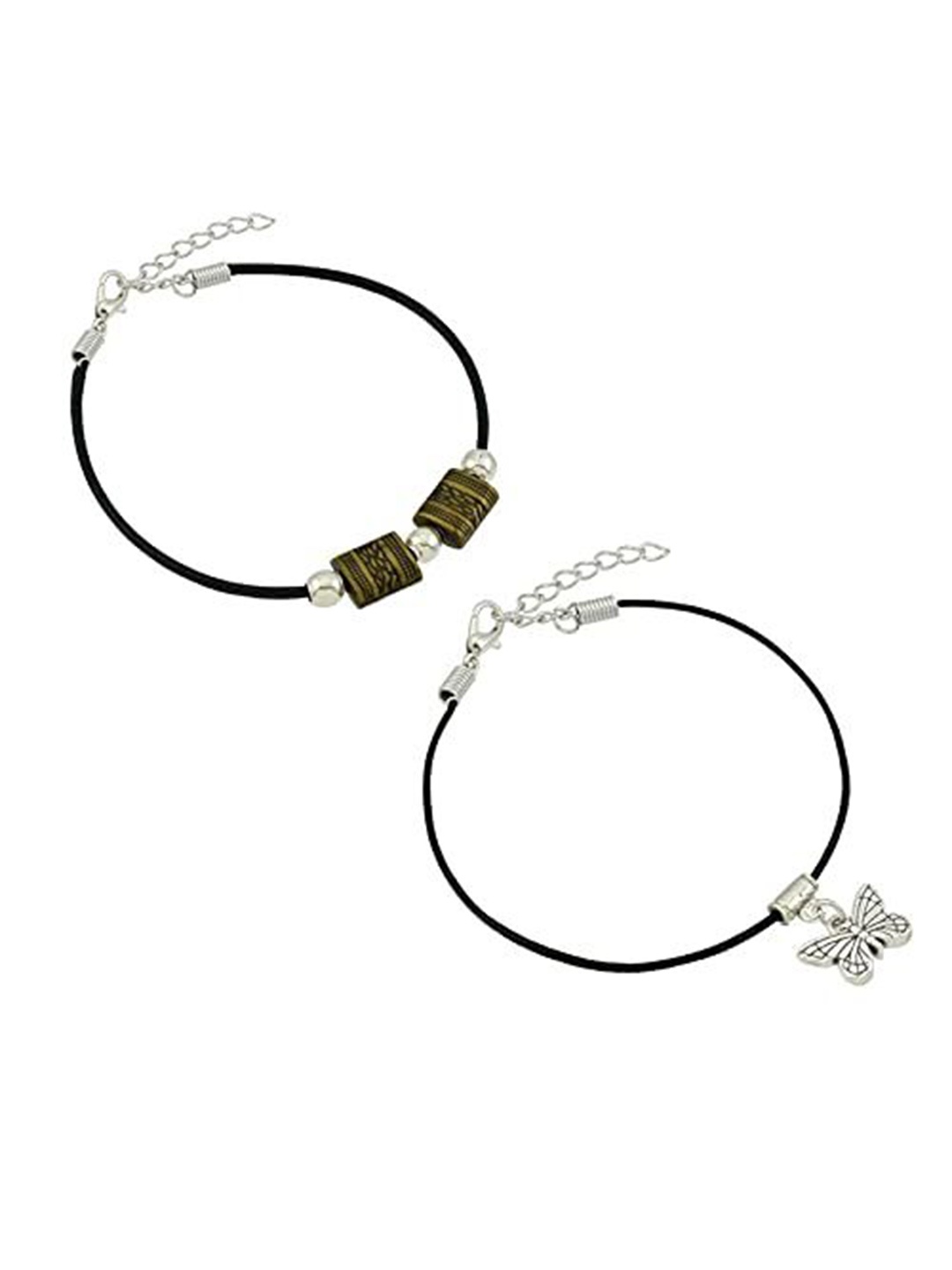 

HIGH TRENDZ Women Set of 2 Anklets, Black