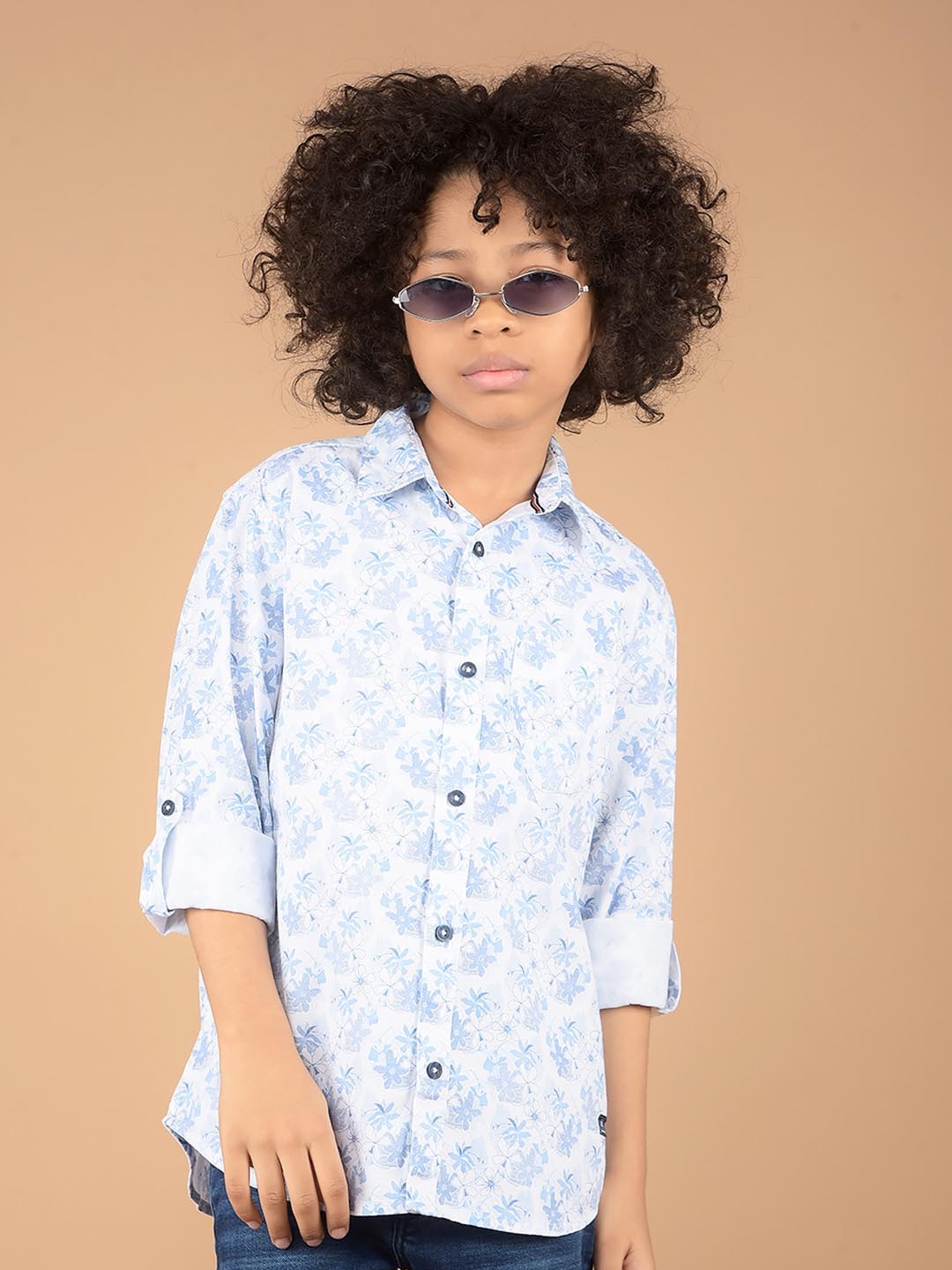 

Crimsoune Club Boys Premium Slim Fit Floral Opaque Printed Casual Shirt, Blue