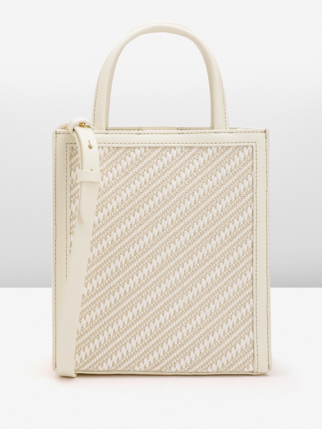 

CHARLES & KEITH Woven Design Structured Handheld Bag, Beige