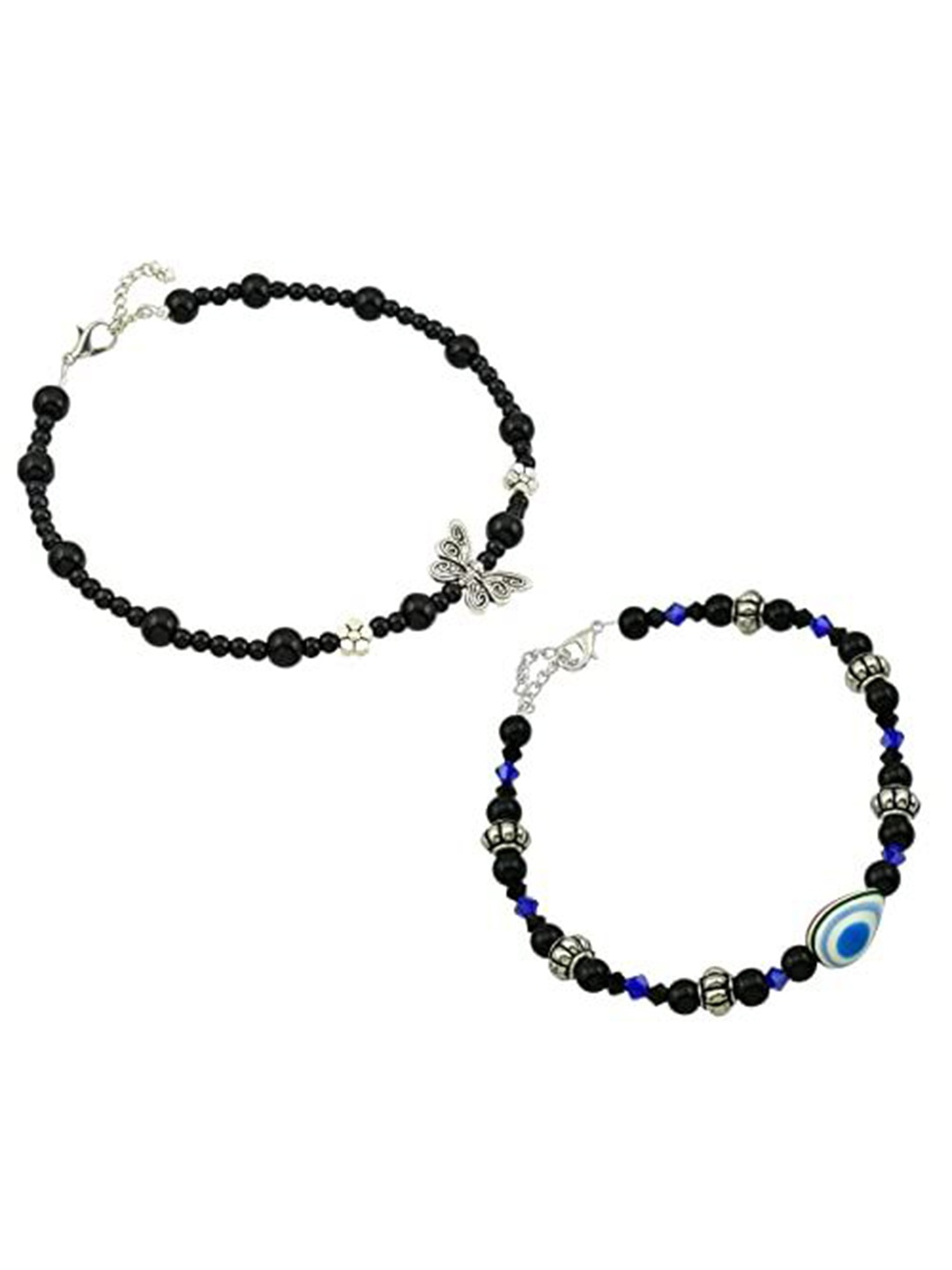 

HIGH TRENDZ Women Set of 2 Anklets, Black