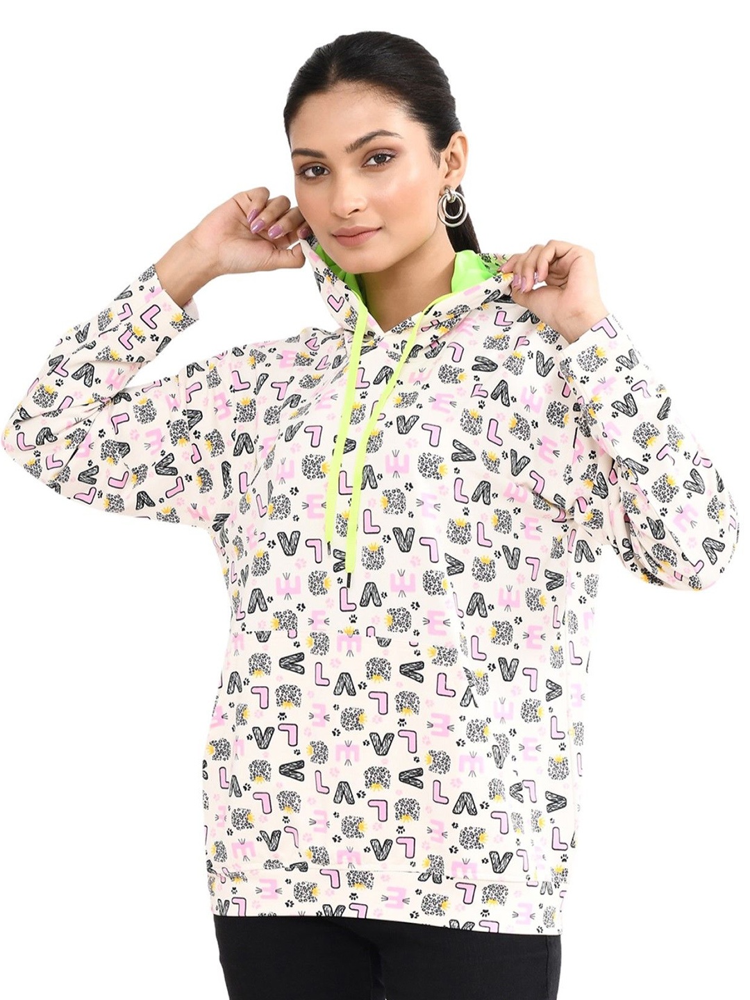 

RAPL Women Printed Hooded Sweatshirt, Pink