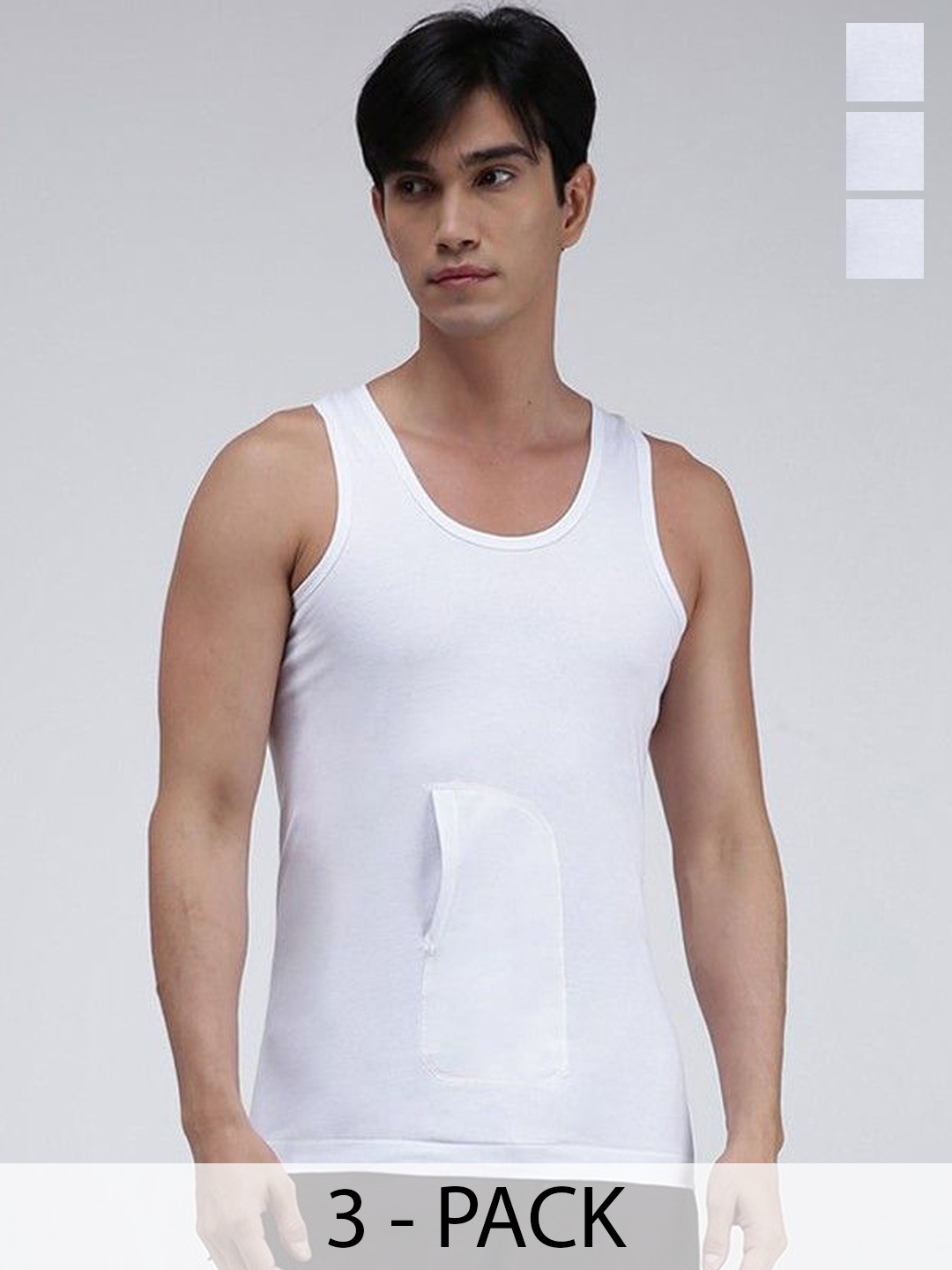

AMUL COMFY Pack Of 3 Pure Cotton Gym Vests, White