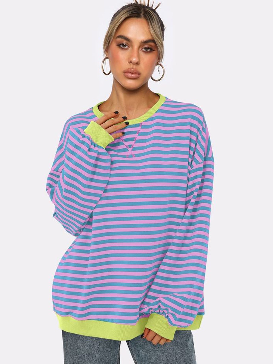 

LULU & SKY Striped Extended Sleeves Top, Multi