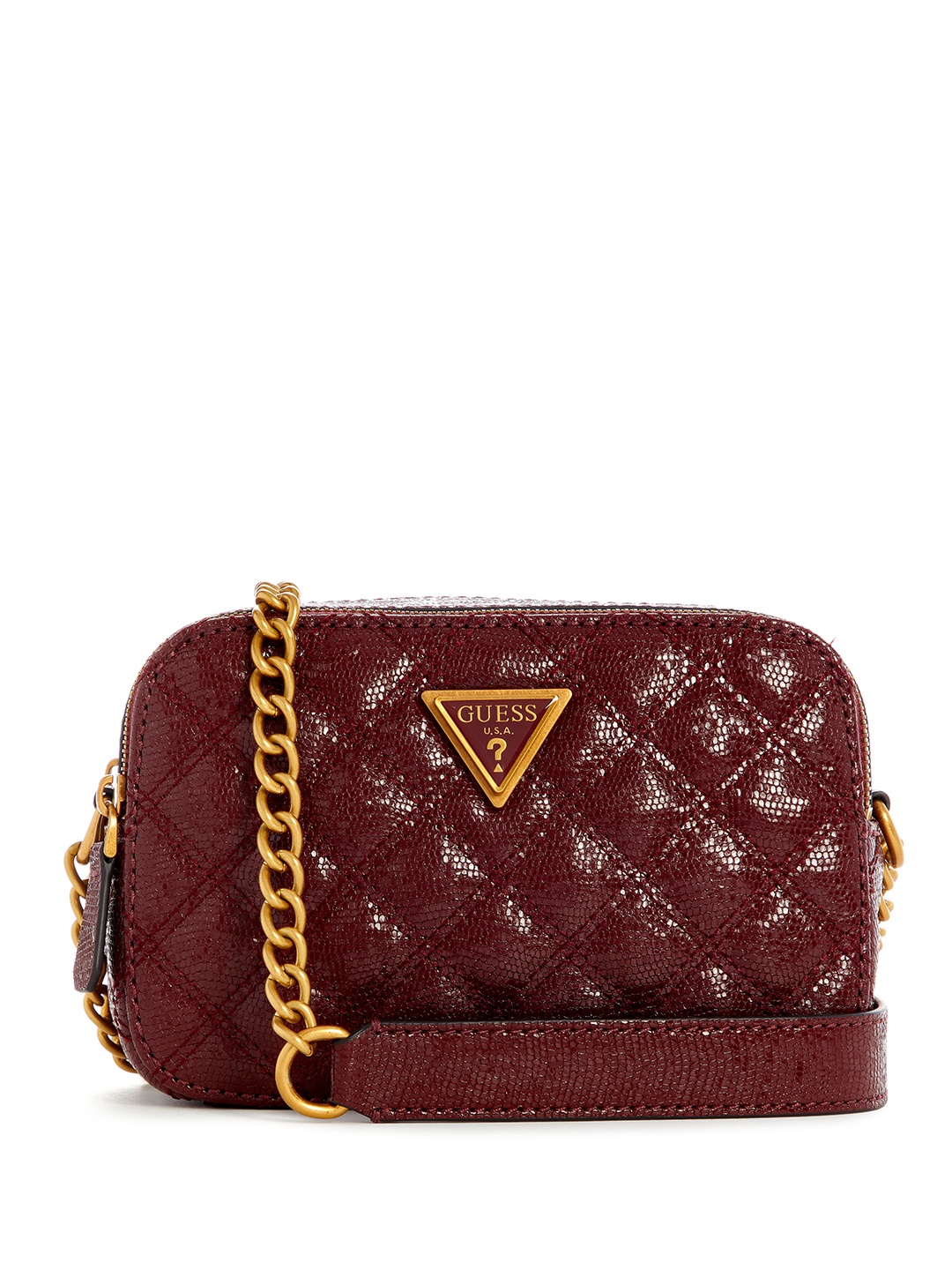 

GUESS Quilted Textured PU Structured Sling Bag, Burgundy