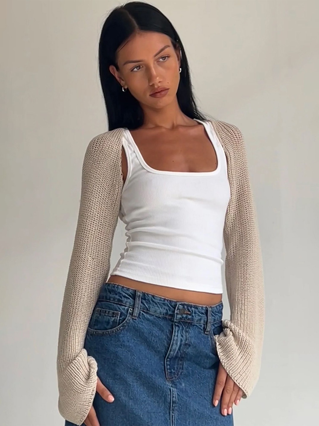 

LULU & SKY Women Crop Shrug, Beige