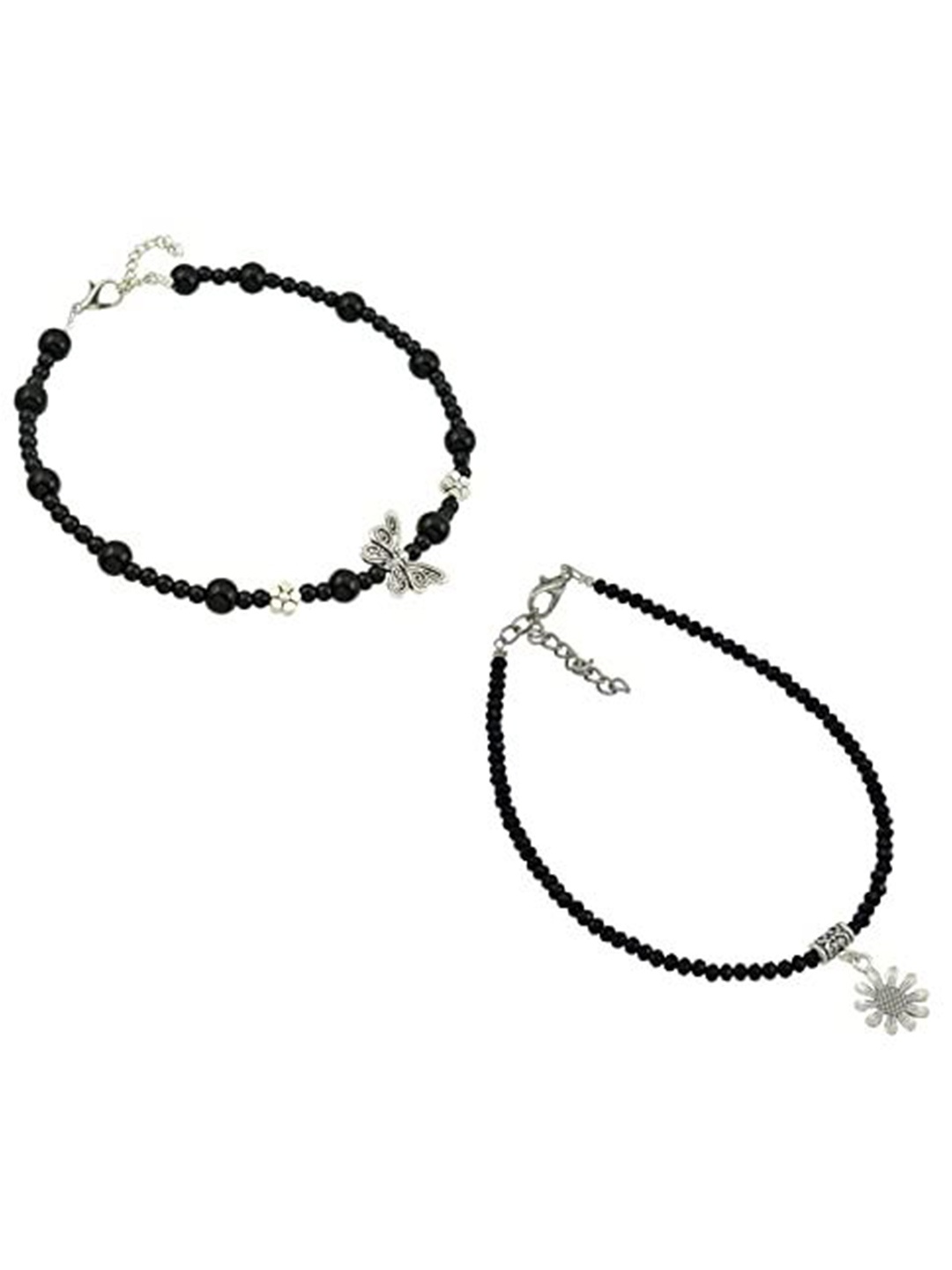 

HIGH TRENDZ Women Set of 2 Anklets, Black
