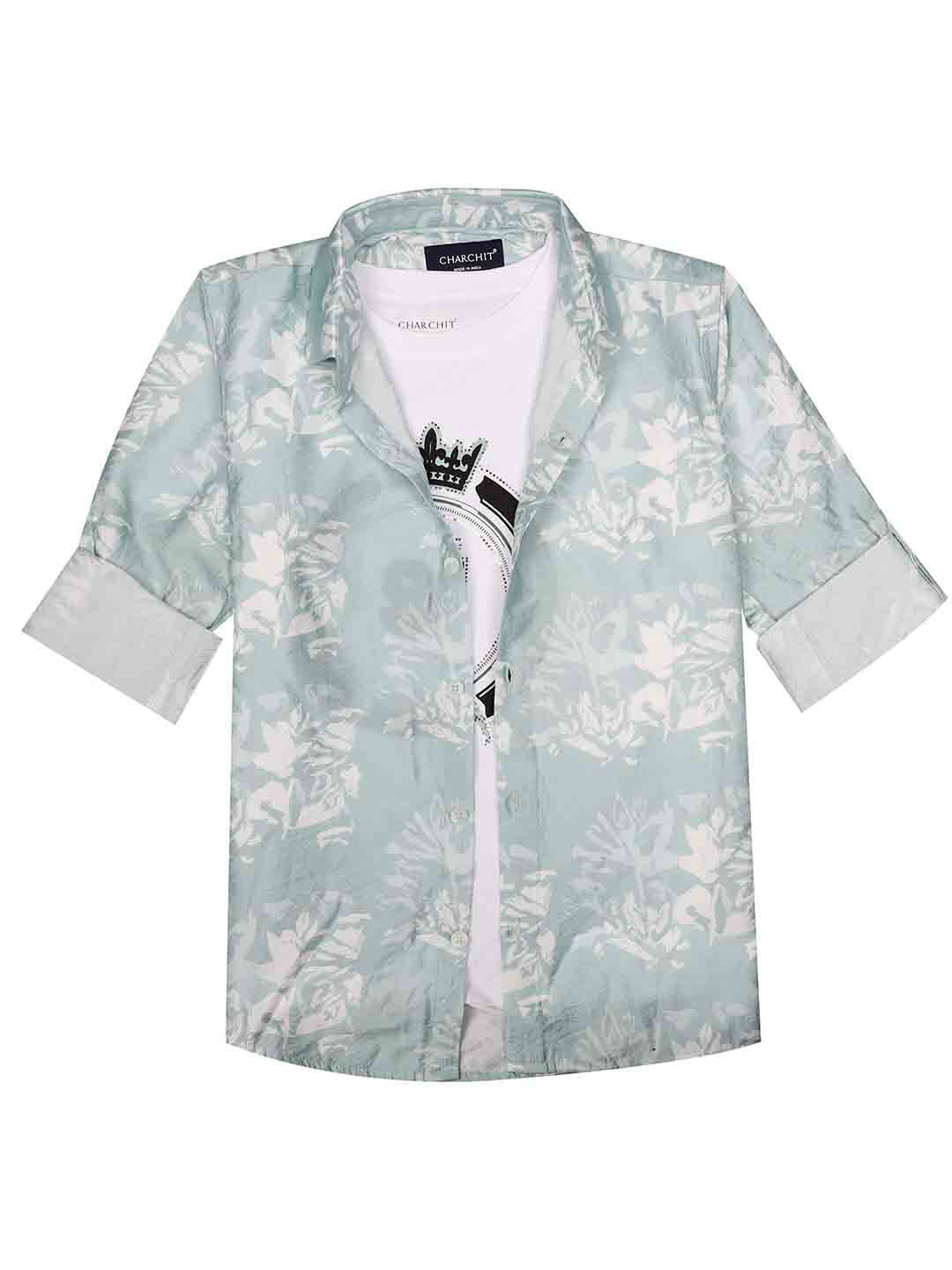 

CHARCHIT Boys Comfort Opaque Printed Casual Shirt, Sea green