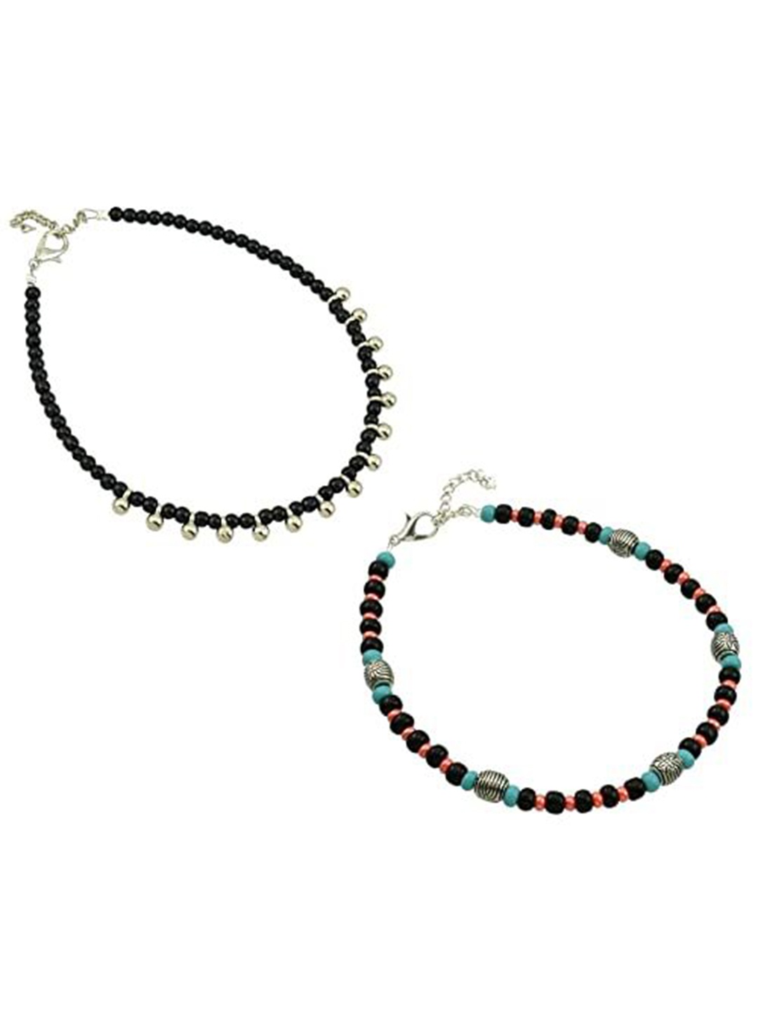 

HIGH TRENDZ Women Set of 2 Anklets, Black