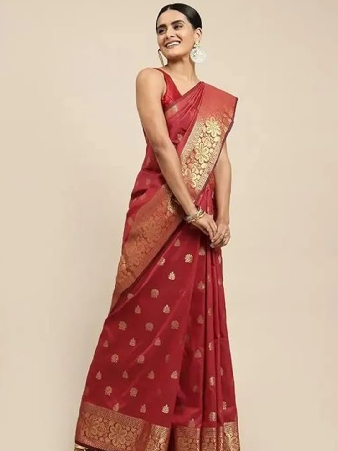 

KALINI Woven Design Zari Art Silk Banarasi Saree, Red