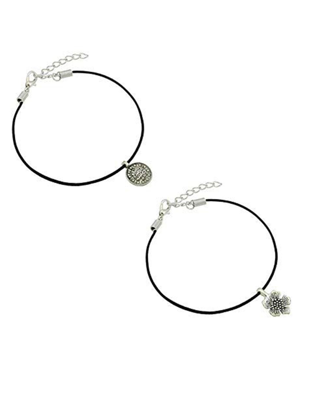 

HIGH TRENDZ Women Set of 2 Anklets, Black