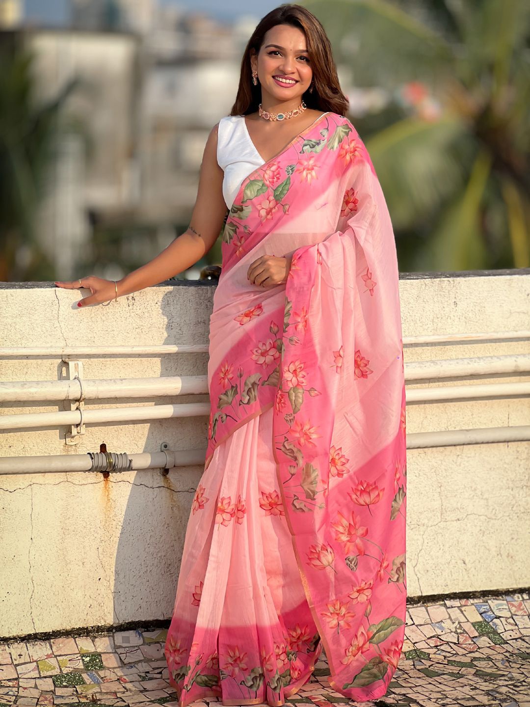

Panzora Floral Saree, Pink
