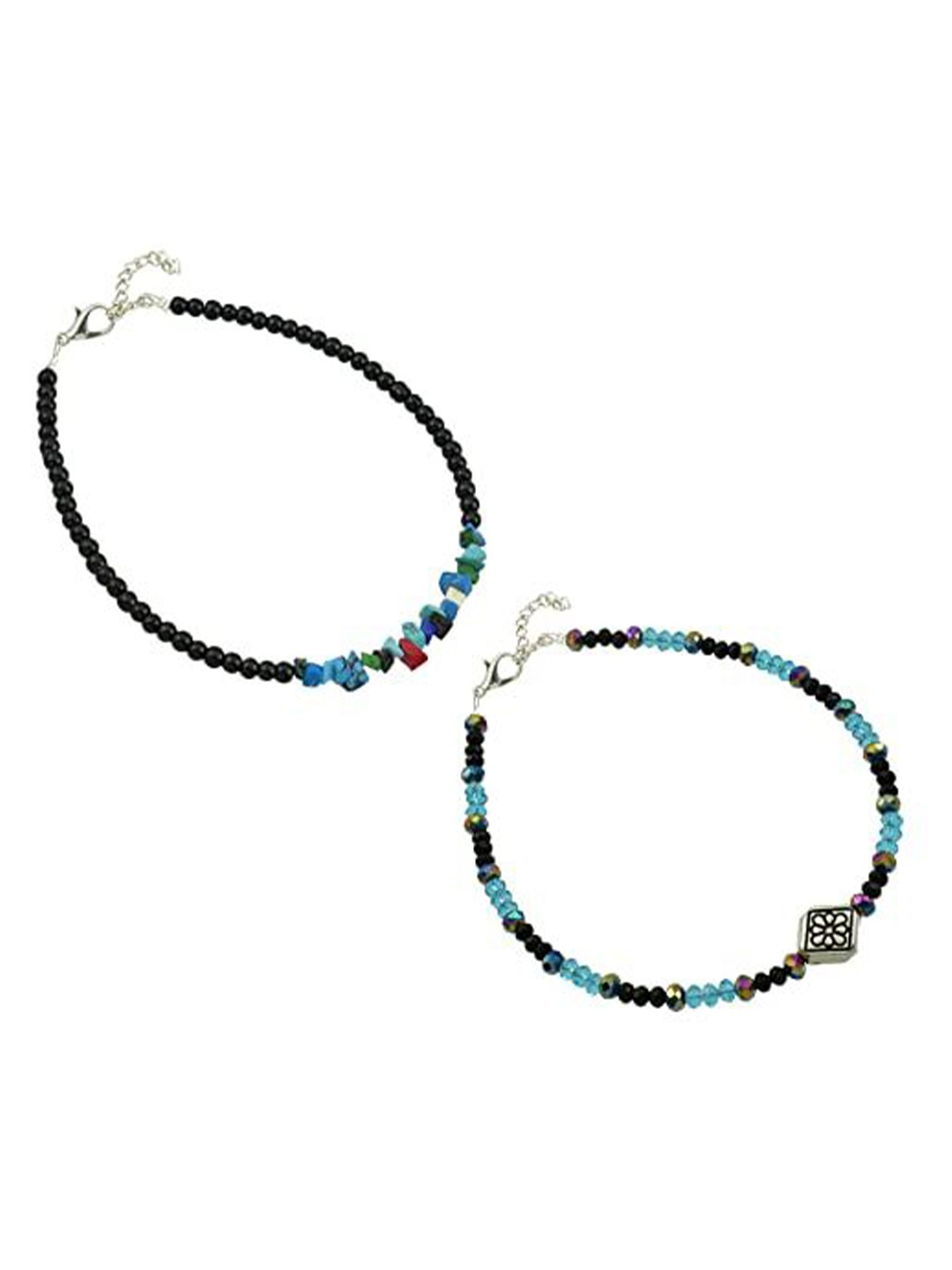 

HIGH TRENDZ Women Set of 2 Anklets, Black