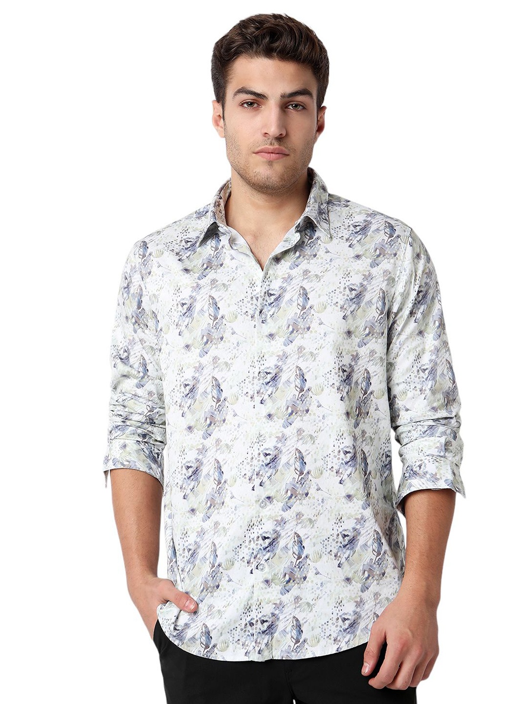 

SPYKAR Men Slim Fit Floral Opaque Printed Casual Shirt, Grey