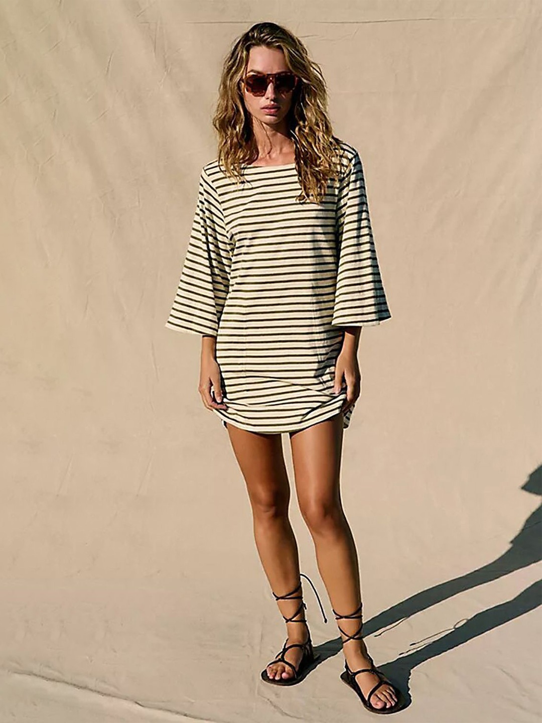 

StyleCast x Revolte Striped T-shirt Mini Dress, Khaki