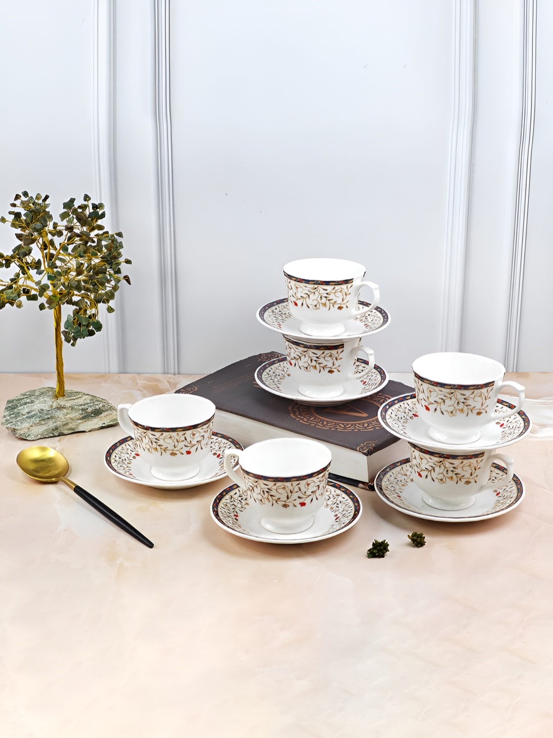 

UPC Set of 6-Premium Ceramic Printed Glossy Cups & Saucers, White