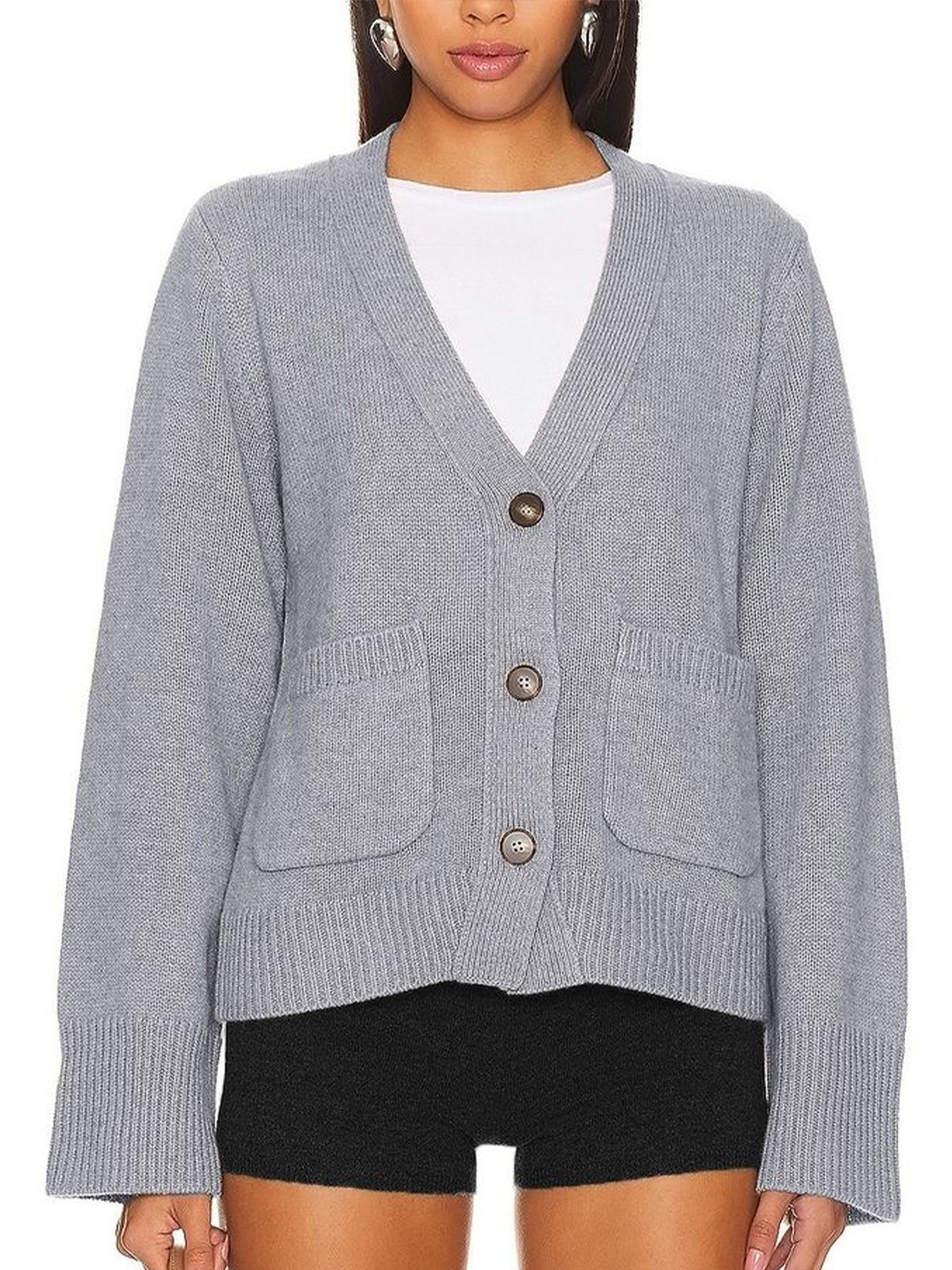 

LULU & SKY Women Ribbed Cardigan, Grey