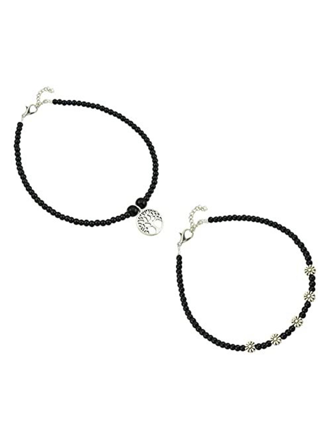 

HIGH TRENDZ Women Set of 2 Anklets, Black