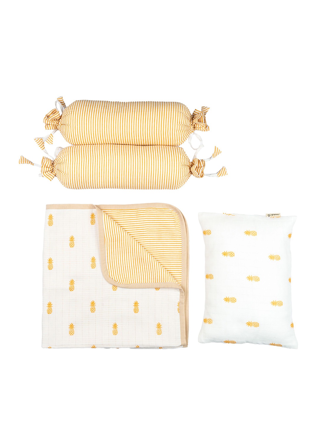 

Masilo Infants Yellow & White Printed Pure Cotton Baby Bed Set