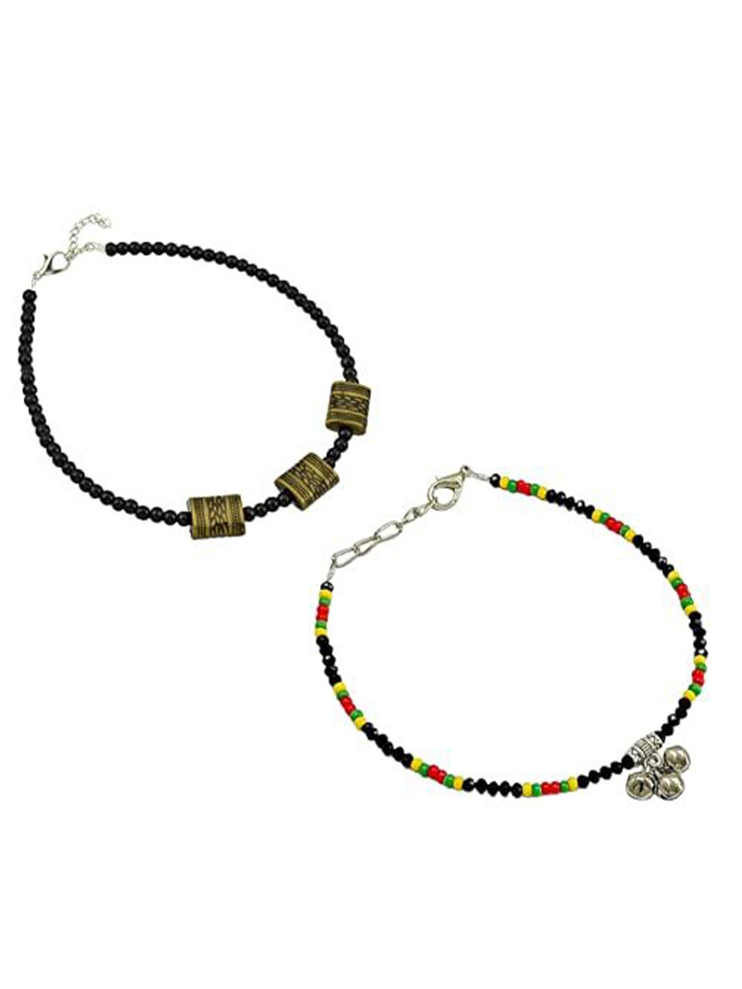 

HIGH TRENDZ Women Set of 2 Anklets, Black
