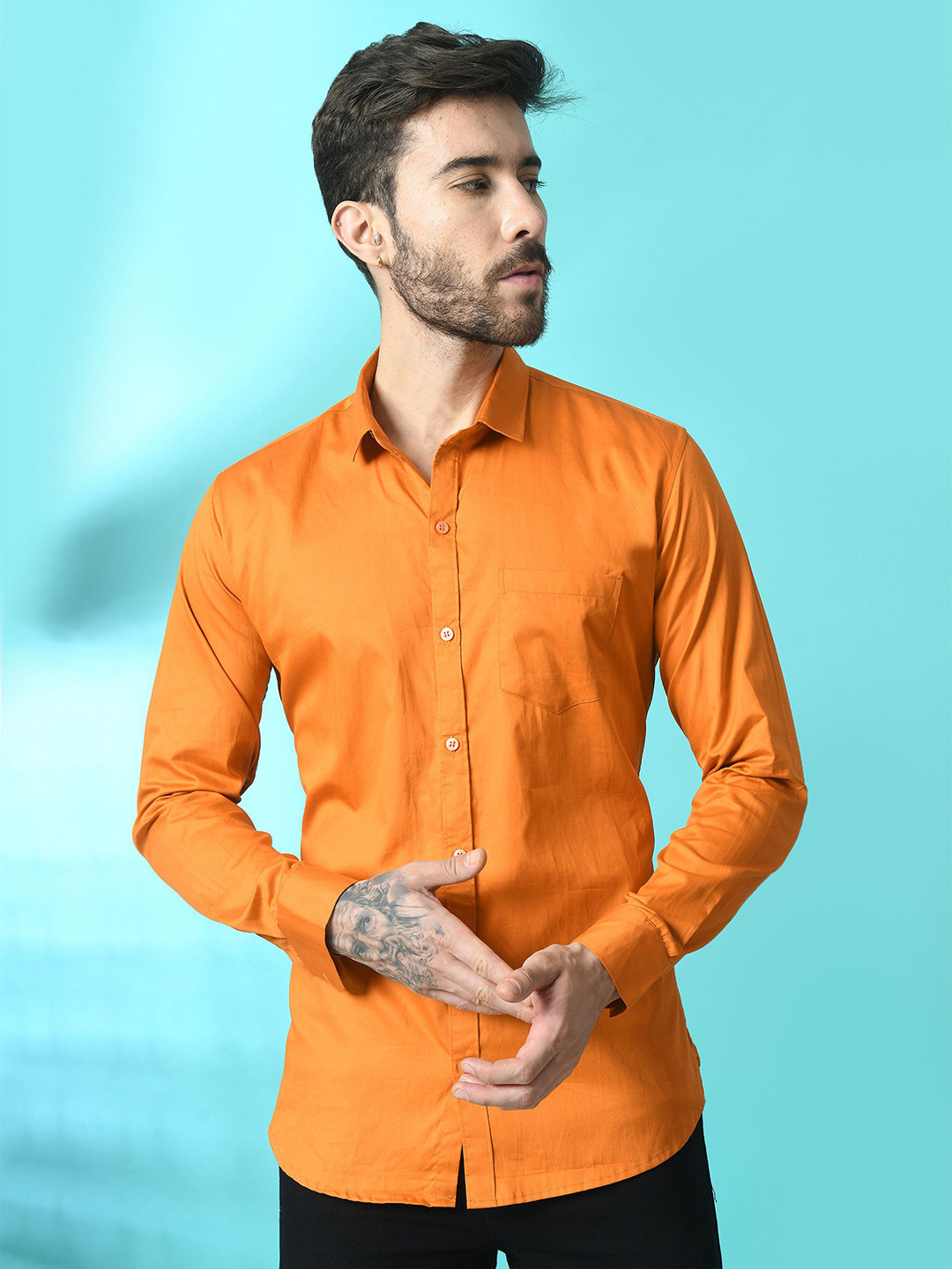 

Tanip Men Comfort Polka Dot Sheer Printed Casual Shirt, Orange