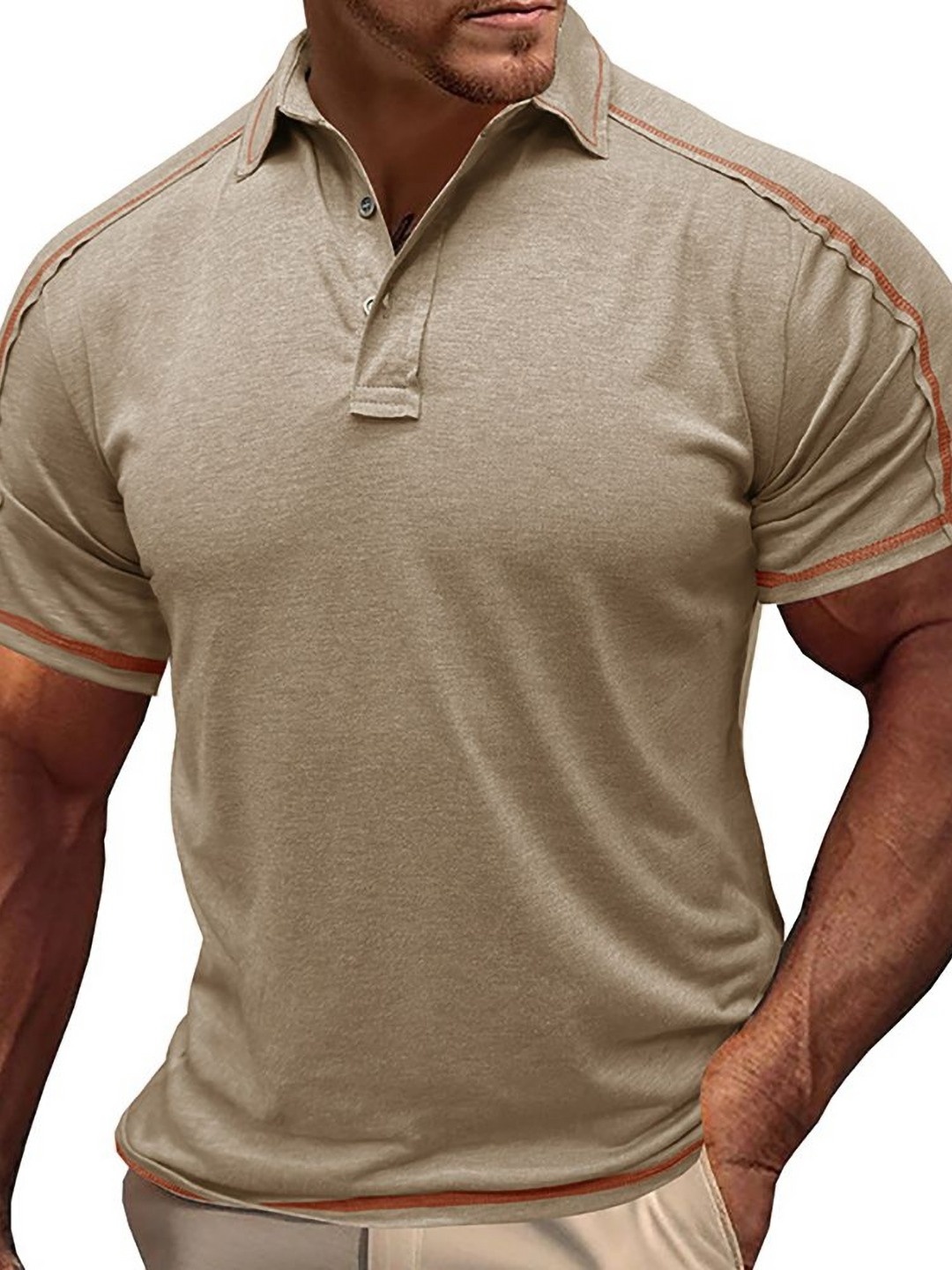 

StyleCast x Revolte Men Polo Collar T-shirt, Beige