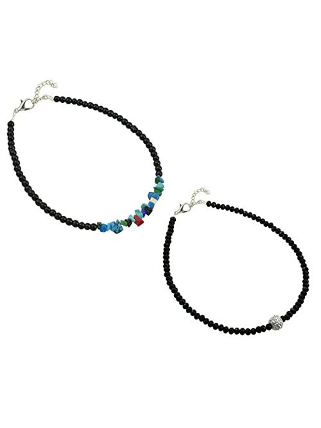 

HIGH TRENDZ Women Set of 2 Anklets, Black