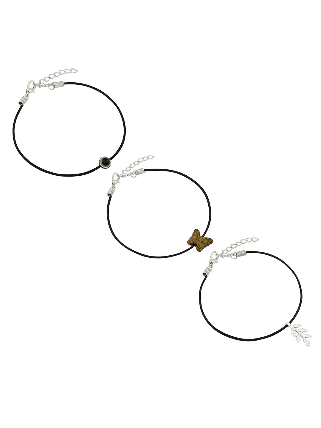 

HIGH TRENDZ Women Set of 3 Anklets, Black