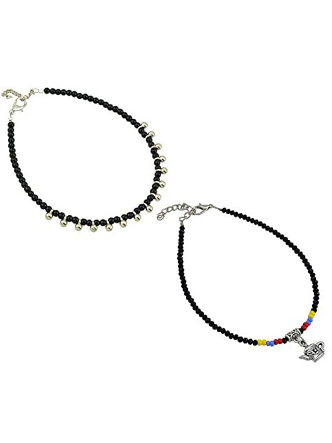 

HIGH TRENDZ Women Set of 2 Anklets, Black