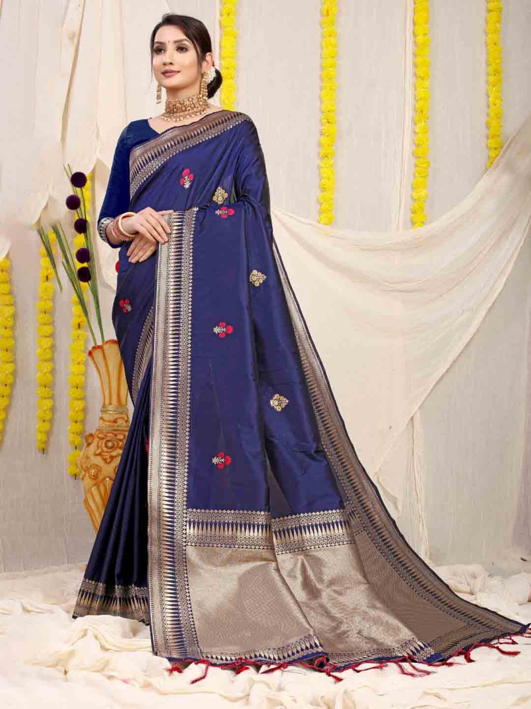 

Royal Rajgharana Saree Woven Design Zari Pure Silk Banarasi Sarees, Blue