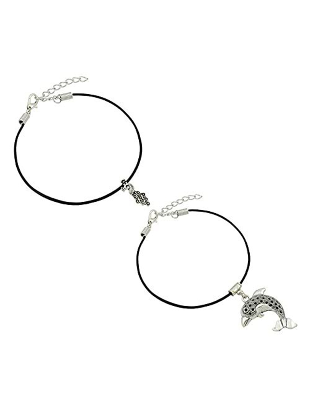 

HIGH TRENDZ Women Set of 2 Anklets, Black