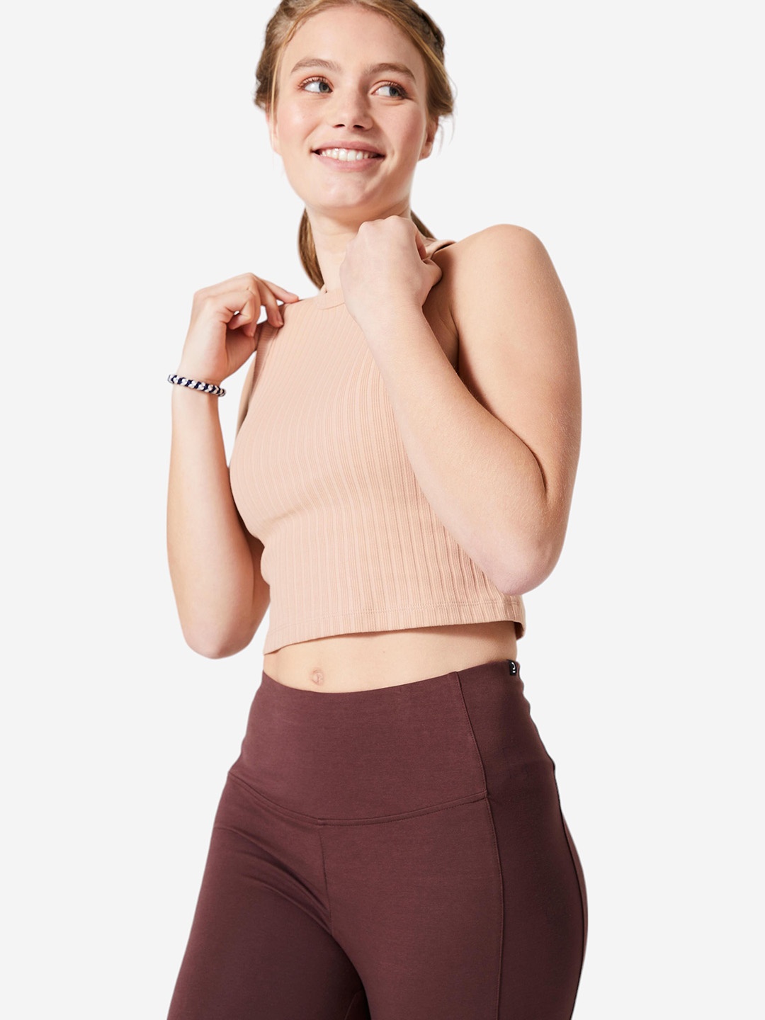 

Domyos By Decathlon Cotton Crop Top, Beige