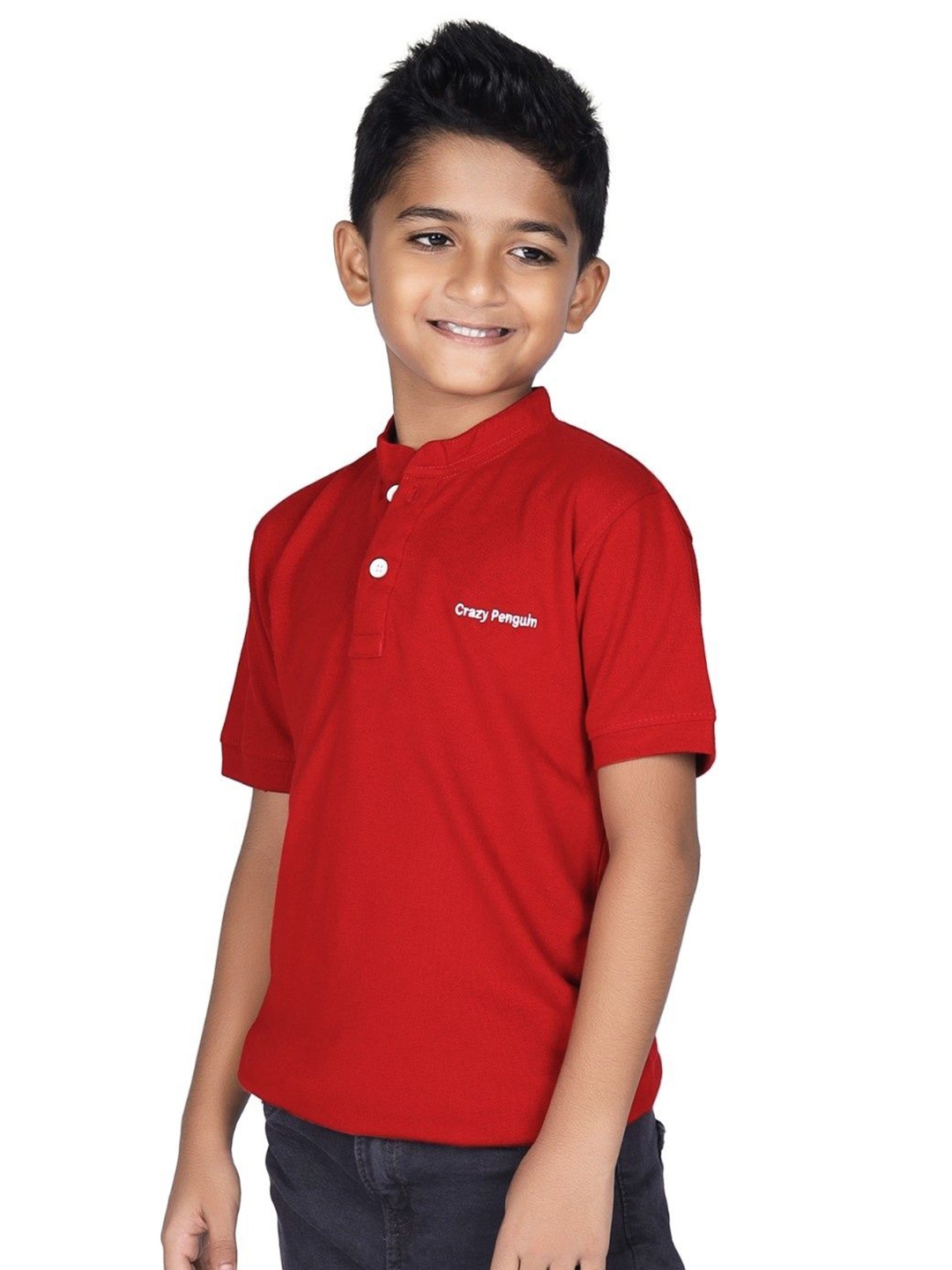 

CRAZYPENGUIN ELITE Boys Solid Polo Collar Short Sleeves Cotton T-shirt, Red