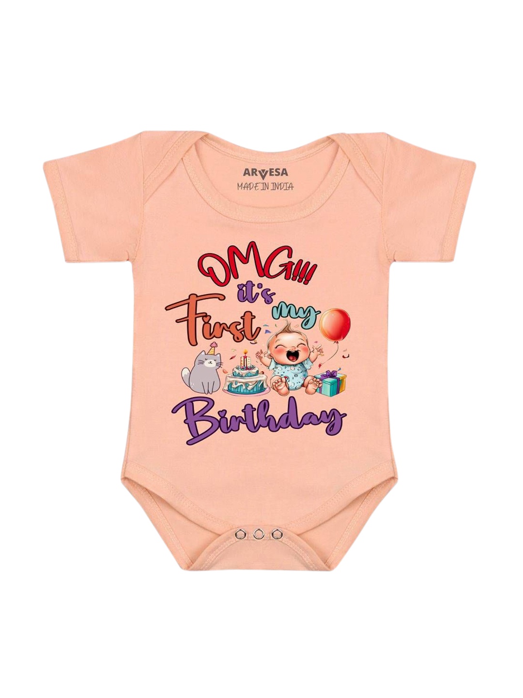 

Arvesa Infants Printed Body Suit, Peach
