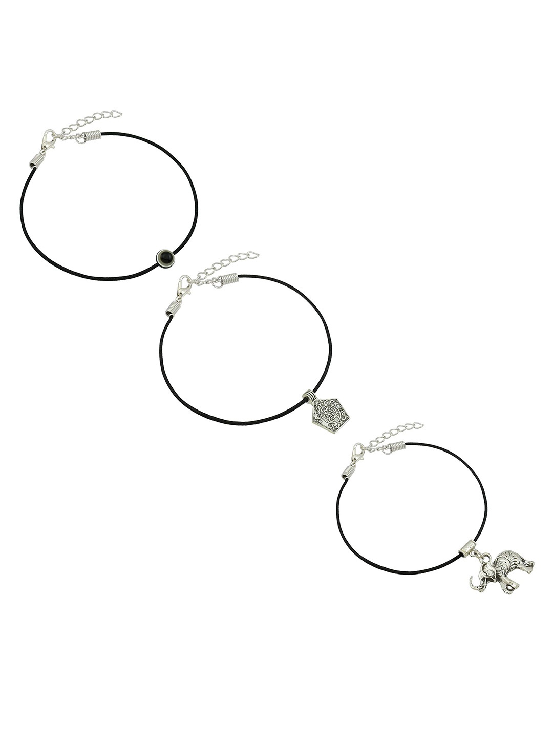 

HIGH TRENDZ Women Set of 3 Anklets, Black