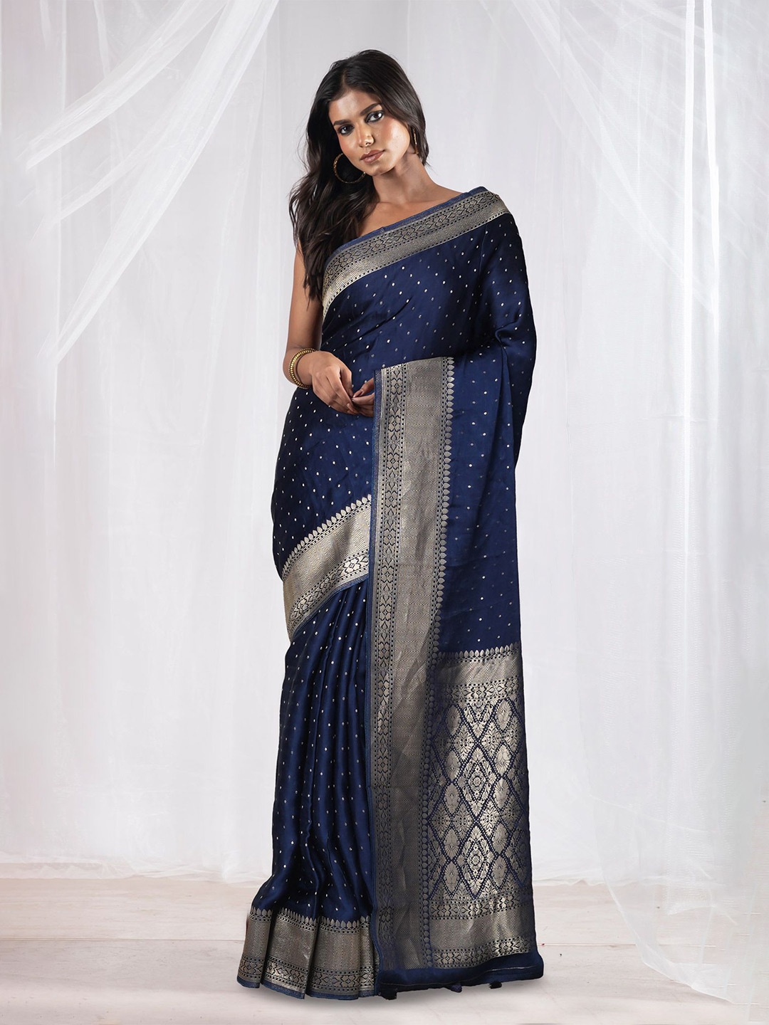 

Unnati Silks Woven Design Zari Pure Silk Handloom Banarasi Saree, Blue