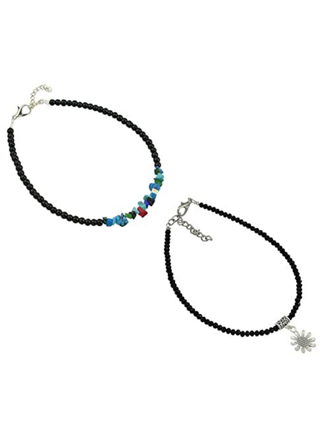 

HIGH TRENDZ Women Set of 2 Anklets, Black