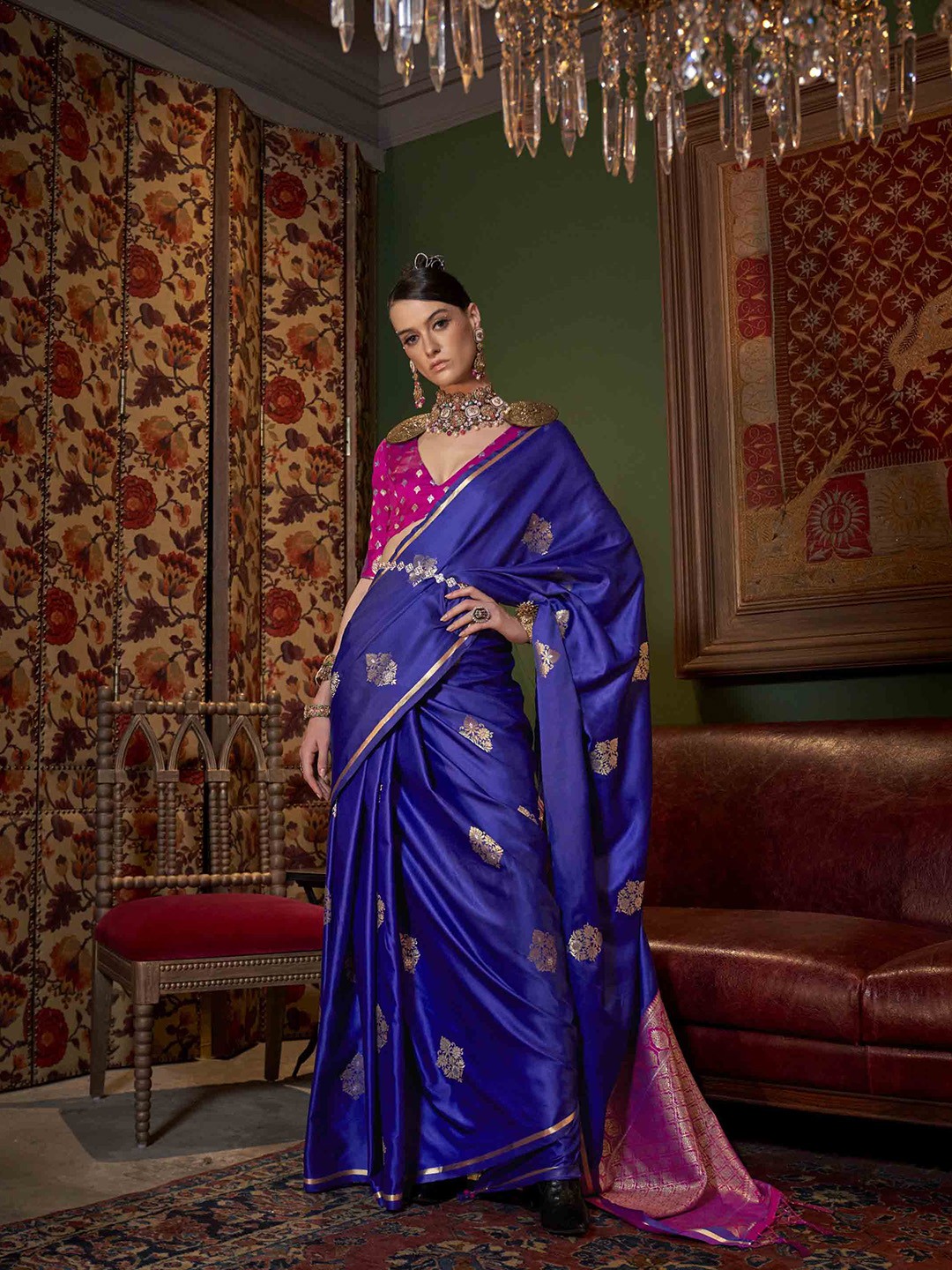 

Mitera Woven Design Zari Satin Saree, Blue