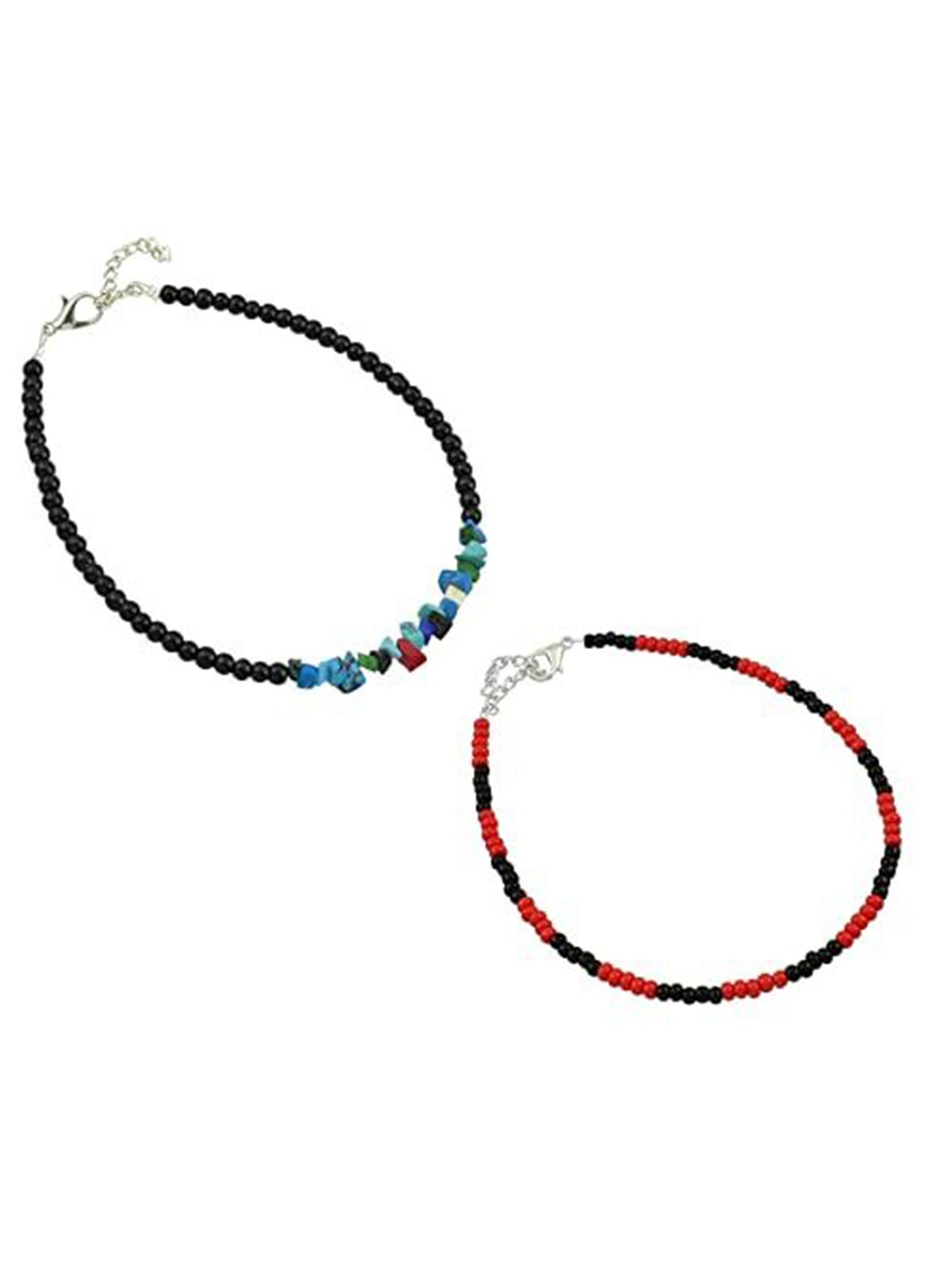 

HIGH TRENDZ Women Set of 2 Anklets, Black